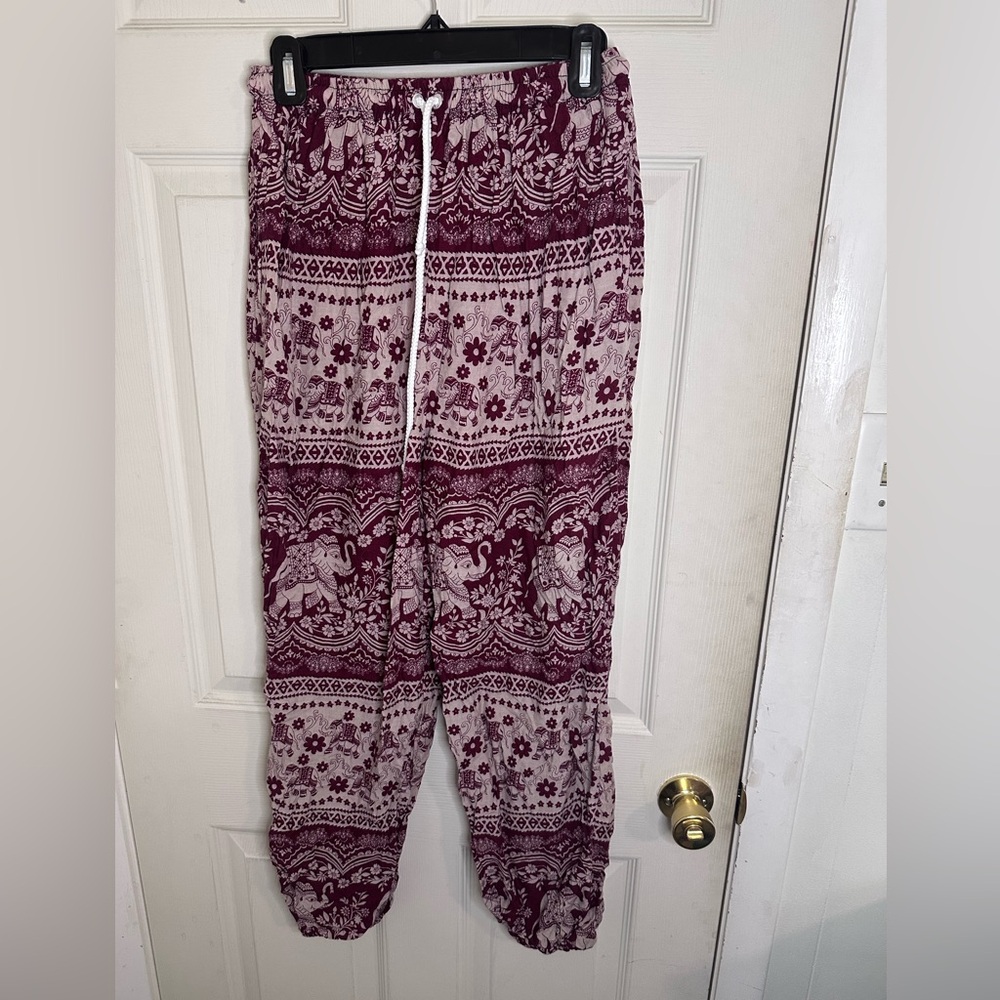 Maroon and Cream Elephant Pants